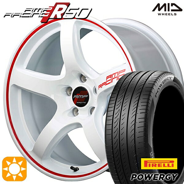 【取付対象】アイシス ノア 215/45R17 91W XL ピレリ パワジー MID RMPレーシング R50 ホワイト/リムレッドライン 17インチ 7.0J 5H114.3 サマータイヤホイールセット