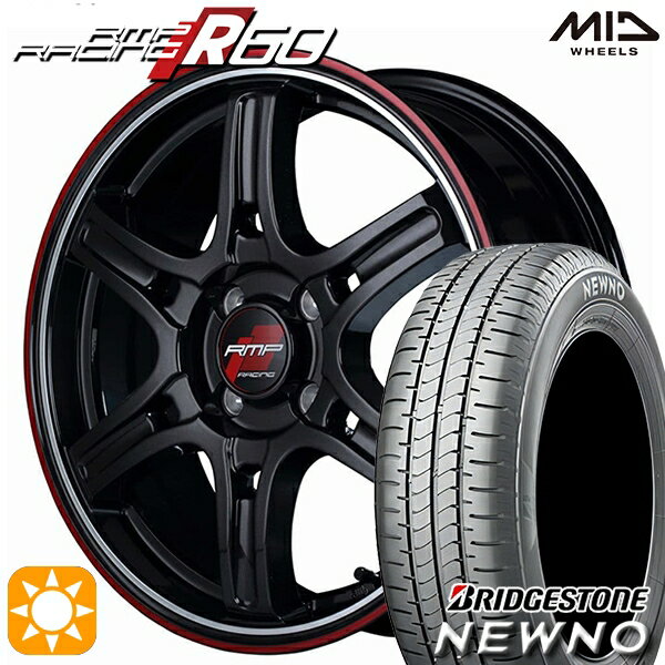 【取付対象】195/45R16 84V ブリヂストン ニューノ MID RMPレーシング R60 クリスタルBK/デュアルP/レッドクリア 16インチ 6.0J 4H100 サマータイヤホイールセット