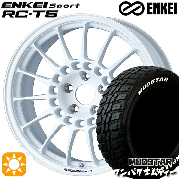 【取付対象】アウトランダー デリカD5 225/55R18 98T WL マッドスター ワンパク M/T ホワイトレター ENKEI エンケイスポーツ RC-T5 ホワイト 18インチ 8.0J 5H114.3 サマータイヤホイールセット