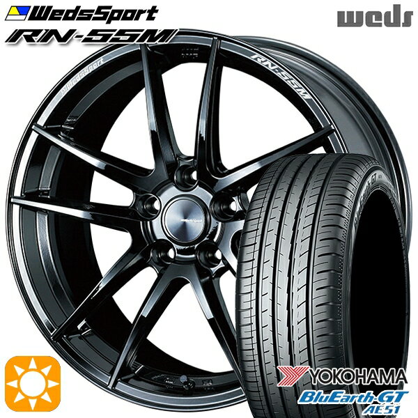 【取付対象】プリウスα クラウン 235/35R19 91W ヨコハマ ブルーアースGT AE51 Weds ウェッズスポーツ RN55M グロスブラック 19インチ 8.0J 5H114.3 サマータイヤホイールセット