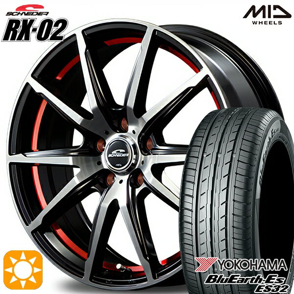 【取付対象】205/60R16 92H ヨコハマ ブルーアース ES32 MID シュナイダー RX02 ブラックポリッシュ/アンダーカットレッド 16インチ 6.5J 5H114.3 サマータイヤホイールセット