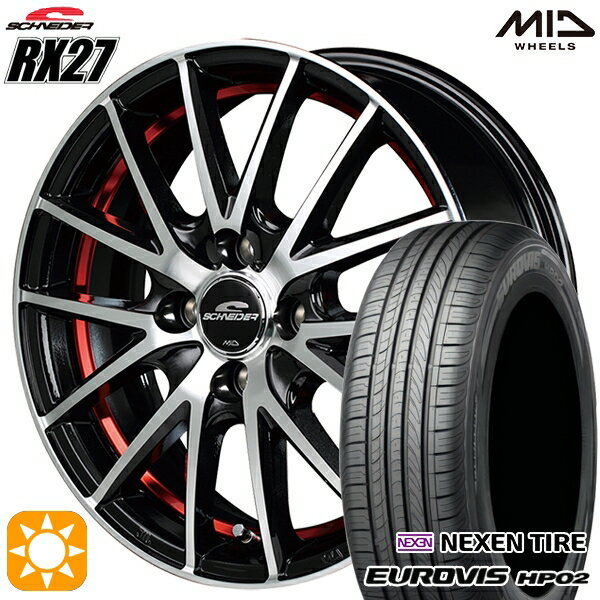 5/18 D会員限定P13倍★ 155/70R13 ネクセン ロードストーン ユーロビズ HP02 MID シュナイダー RX27 ブラックメタリックポリッシュ＋アンダーカットレッドクリアー 13インチ 4.0J 4H100 サマータイヤホイールセット