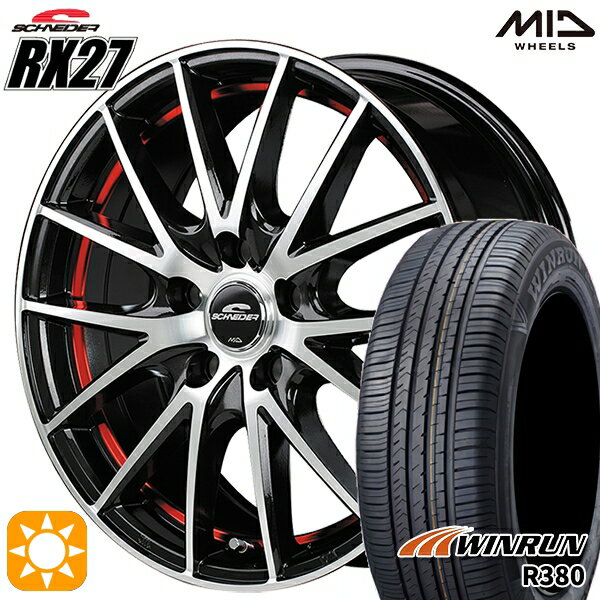 【送料無料】185/65R15 88HWINRUN ウィンラン R380MID シュナイダー RX2715インチ 6.0J 5H100ブラックメタリックポリッシュ＋アンダーカットレッドクリアー新品 サマータイヤホイール 4本セット