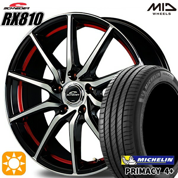 5/18 D会員限定P13倍★ 205/50R17 93W XL ミシュラン プライマシー4プラス MID シュナイダー RX810 ブラックポリッシュ/アンダーカットレッド 17インチ 7.0J 5H114.3 サマータイヤホイールセット