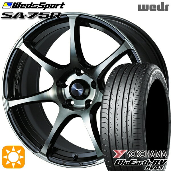 【取付対象】C-HR カローラクロス 215/60R17 96H ヨコハマ ブルーアース RV03 Weds ウェッズスポーツ SA75R WBC (ウォースブラッククリアー) 17インチ 7.0J 5H114.3 サマータイヤホイールセット