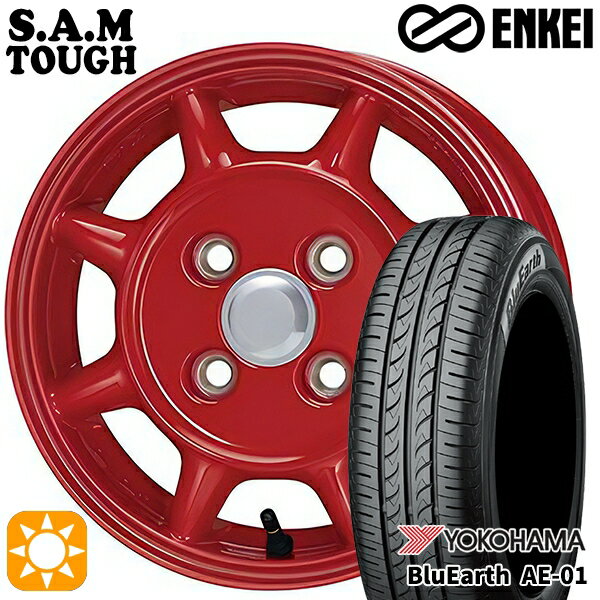 【取付対象】155/55R14 69V ヨコハマ ブルーアース AE01 ENKEI S.A.M タフ レッド 14インチ 4.5J 4H100 サマータイヤホイールセット