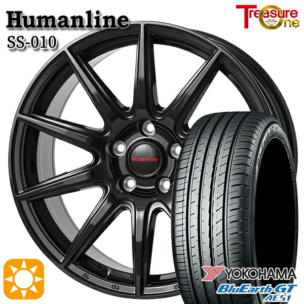 【取付対象】215/40R18 89W XL ヨコハマ ブルーアースGT AE51 トレジャーワン ヒューマンライン SS010 ブラック 18インチ 7.0J 5H114.3 +48/+53 サマータイヤホイールセット