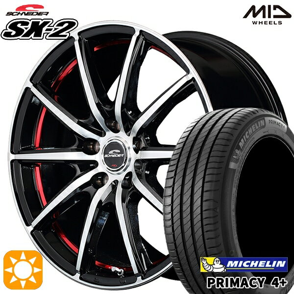 5/18 D会員限定P13倍★ リーフ レヴォーグ 215/50R17 95W XL ミシュラン プライマシー4プラス MID シュナイダー SX2 ブラックポリッシュ＋アンダーカットレッドクリア 17インチ 7.0J 5H114.3 サマータイヤホイールセット