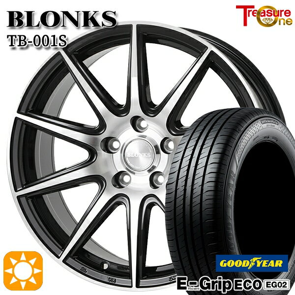 【取付対象】30/50プリウス カローラ 195/65R15 91H グッドイヤー エフィシェントグリップ EG02 トレジャーワン ブロンクス TB001S ブラックポリッシュ 15インチ 6.0J 5H100 サマータイヤホイールセット