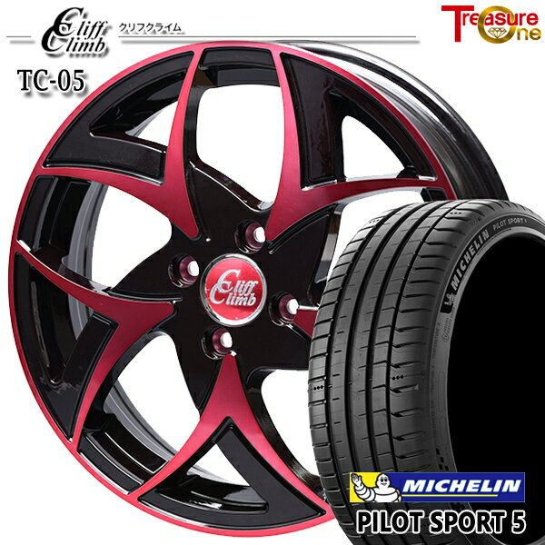 【取付対象】マツダ2 ノート 205/45R17 88Y XL ミシュラン パイロットスポーツ5 トレジャーワン クリフクライム TC05 ブラックポリッシュレッドクリア 17インチ 6.5J 4H100 サマータイヤホイールセット