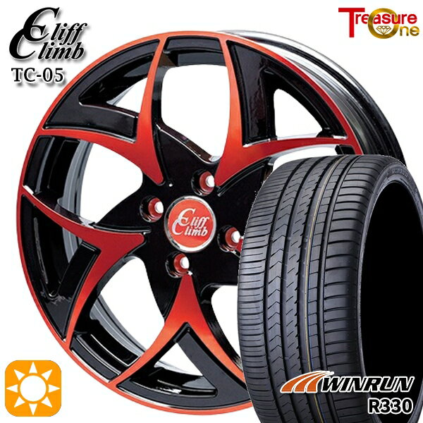 【取付対象】195/45R16 84V XL ウィンラン R330 トレジャーワン クリフクライム TC05 ブラックポリッシュレッドクリア 16インチ 6.0J 4H100 サマータイヤホイールセット