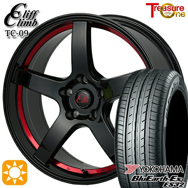 【取付対象】215/50R17 95V XL ヨコハマ ブルーアース ES32 トレジャーワン クリフクライム TC09 ブラックレッドアンダーカット 17インチ 7.0J 5H114.3 サマータイヤホイールセット