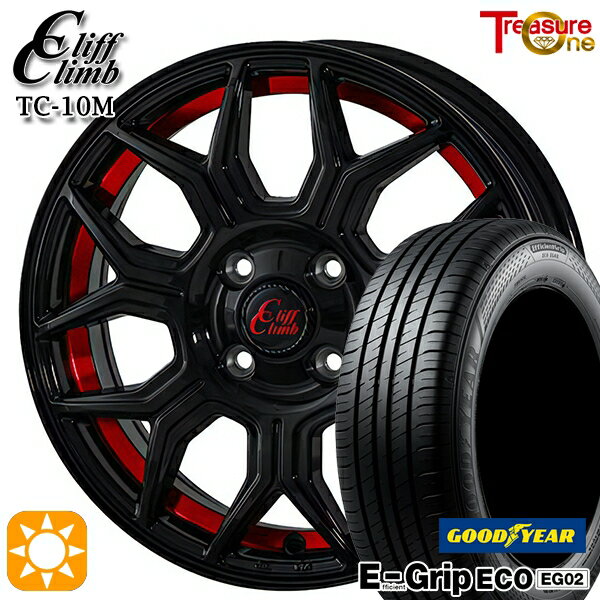 【取付対象】185/60R15 84H グッドイヤー エフィシェントグリップ EG02 トレジャーワン クリフクライム TC10M ブラックレッドアンダーカット 15インチ 5.5J 4H100 サマータイヤホイールセット