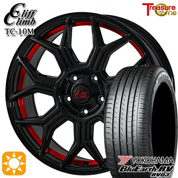 【取付対象】225/60R18 100H ヨコハマ ブルーアース RV03 トレジャーワン クリフクライム TC10M ブラックレッドアンダーカット 18インチ 8.0J 5H114.3 サマータイヤホイールセット