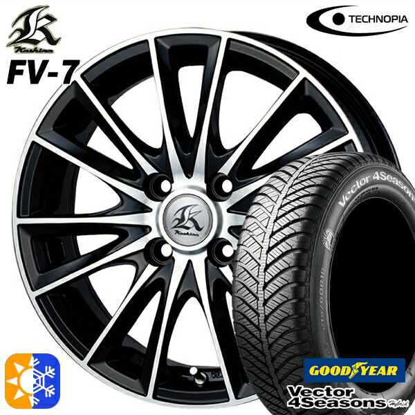 165/55R14 72H グッドイヤー ベクター フォーシーズンズ テクノピア カシーナ FV7 ブラックポリッシュ 14インチ 4.5J 4H100 オールシーズンタイヤホイールセット