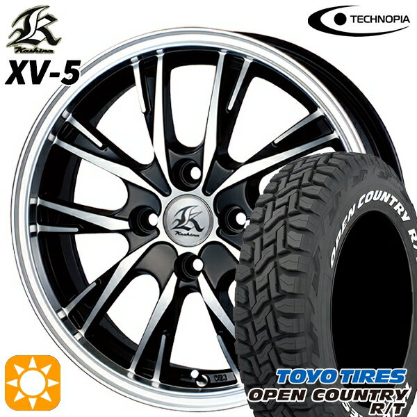 【取付対象】アゲ軽 165/80R14 97/95N LT トーヨー オープンカントリー R/T ホワイトレター テクノピア カシーナ XV5 ブラックポリッシュ 14インチ 4.5J 4H100 サマータイヤホイールセット