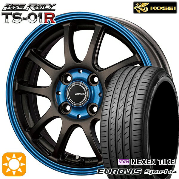 【取付対象】165/60R14 75H ロードストーン ユーロビズ Sport 04 コーセイ リテラシー TS-01R ブラック/ブルークリア 14インチ 4.5J 4H100 +43 サマータイヤホイールセット