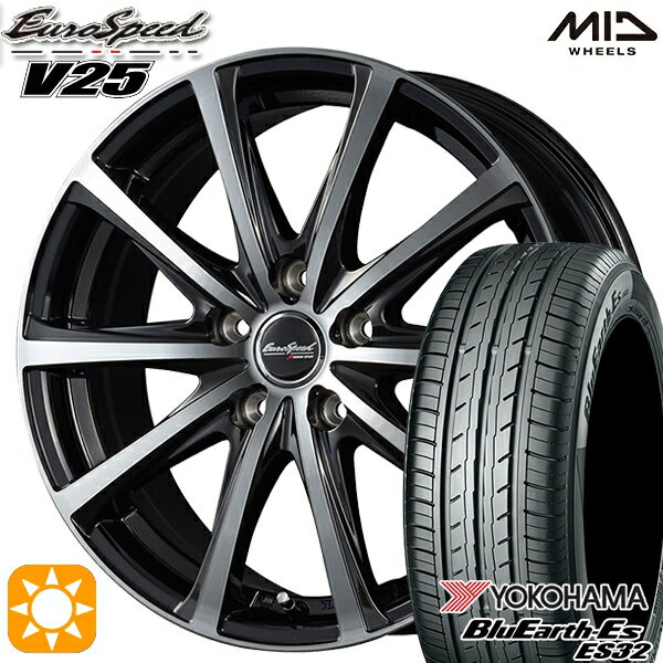【取付対象】フォレスター 215/60R17 96H ヨコハマ ブルーアース ES32 MID ユーロスピード V25 ブラックポリッシュ 17インチ 7.0J 5H100 サマータイヤホイールセット