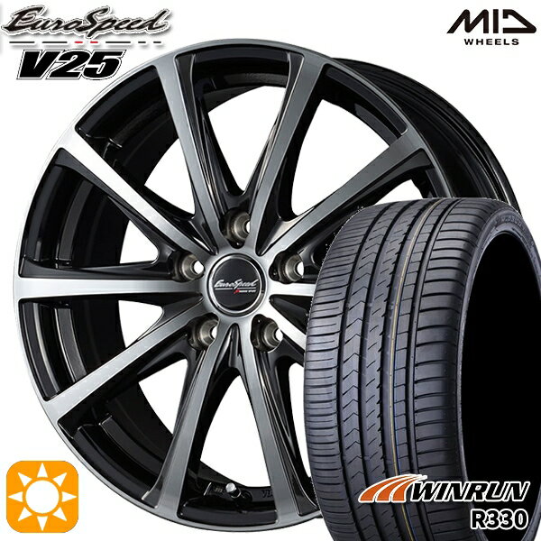 【取付対象】アイシス ノア/ヴォクシー 215/45R17 91W XL ウィンラン R330 MID ユーロスピード V25 ブラックポリッシュ 17インチ 7.0J 5H114.3 サマータイヤホイールセット