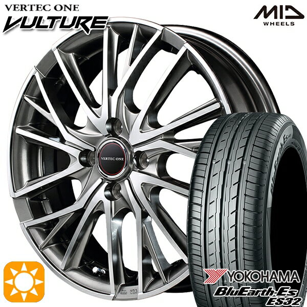 【取付対象】マツダ2 ノート 195/55R16 87V ヨコハマ ブルーアース ES32 MID ヴァーテックワン ヴァルチャー ハイパーシルバーポリッシュ 16インチ 6.0J 4H100 サマータイヤホイールセット