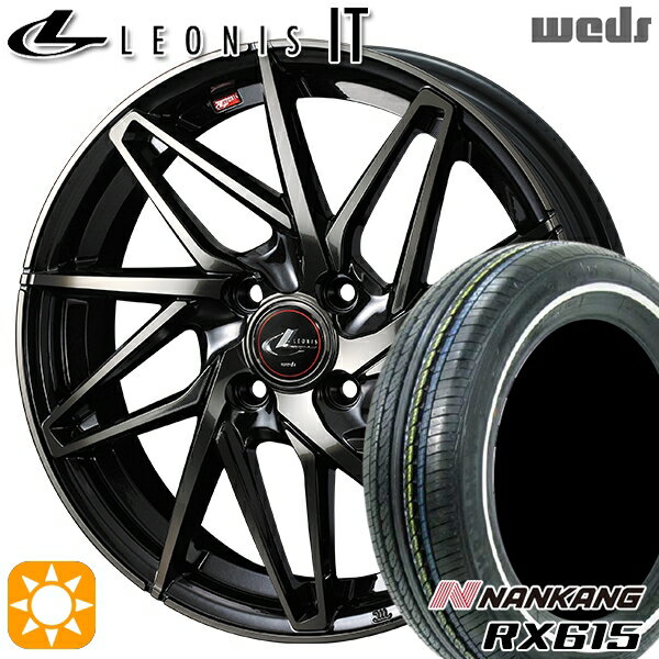 【取付対象】155/65R14 ナンカン RX615 ホワイトリボン Weds レオニス IT PBMC/TI (パールブラック ミラーカット/チタントップ) 14インチ 4.5J 4H100 サマータイヤホイールセット