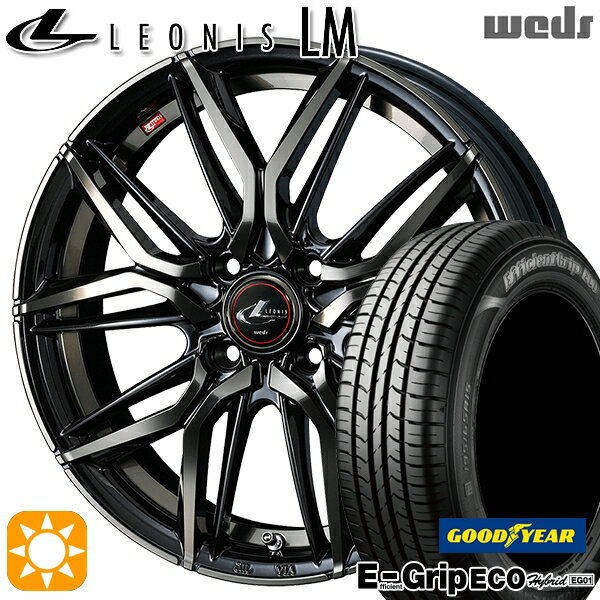 【取付対象】アクア デミオ ノート 195/55R16 87V グッドイヤー エフィシェントグリップ エコ EG01 Weds レオニス LM PBMC/TI (パールブラック ミラーカット/チタントップ) 16インチ 6.0J 4H100 サマータイヤホイールセット