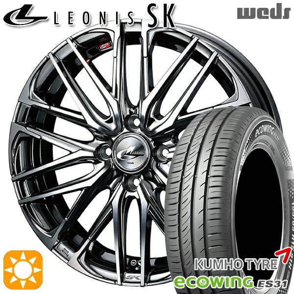 【最大2,000円OFFクーポン】165/65R15 81H クムホ エコウィング ES31 Weds レオニス SK BMCMC (ブラックメタルコート ミラーカット) 15インチ 4.5J 4H100 サマータイヤホイールセット