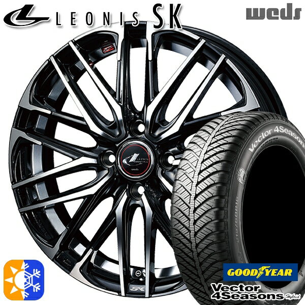 マツダ2 ノート 185/65R15 88H グッドイヤー ベクター フォーシーズンズ Weds ウェッズ レオニス SK 15インチ 5.5J 4H100 PBMC (パールブラック ミラーカット) オールシーズンタイヤホイールセット