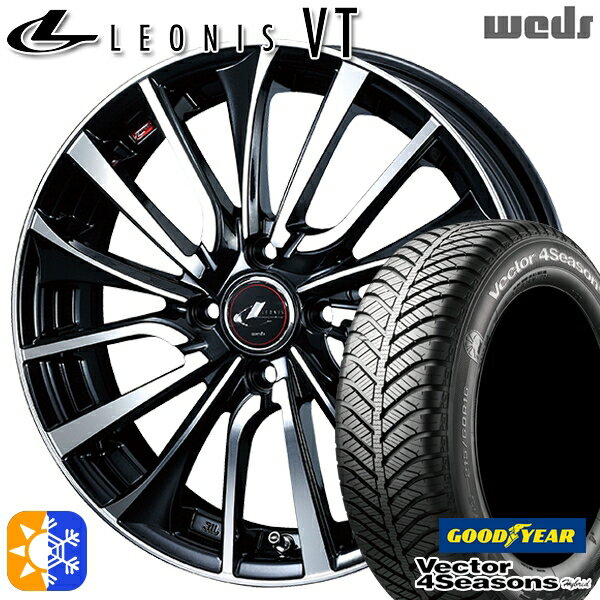 165/50R15 73H グッドイヤー ベクター フォーシーズンズ Weds ウェッズ レオニス VT 15インチ 4.5J 4H100 PBMC (パールブラック ミラーカット) オールシーズンタイヤホイールセット