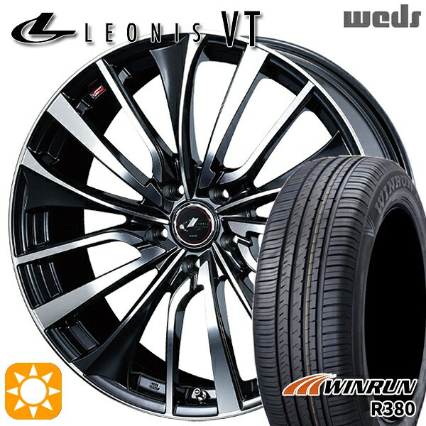 【取付対象】プリウスα ストリーム 205/60R16 92H ウィンラン R380 Weds レオニス VT PBMC (パールブラック ミラーカット) 16インチ 6.5J 5H114.3 サマータイヤホイールセット