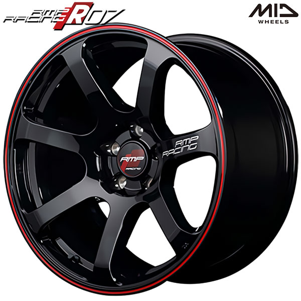 18インチ 7.5J 5H112 +50 MID RMP レーシング R07 ブラック/リムレッドライン アルミホイール単品 1本 4本以上送料無料のサムネイル