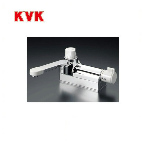 [KM298G]KVK 浴室水栓 バス水栓 サーモスタット式混合栓 デッキ形（台付き） 定量止水付 取付ピッチ100mm 逆止弁 取付穴径（mm）：φ22〜φ24 蛇口 デッキタイプ おしゃれ
