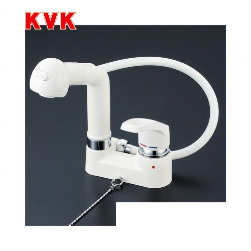 [KM8004GS]KVK 洗面水栓 シングルレバー式洗髪シャワー ツーホールタイプ（台付き） ゴム栓付 おしゃれ 洗面台 蛇口