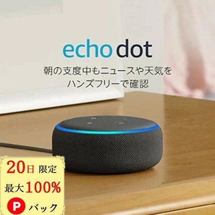 エコードット アレクサ Echo Dot アマゾンエコードット アレクサスピーカー 第3世代 チャコール スマートスピーカー with Alexa アマゾンエコー amazonエコー プレゼント ラッピング可能