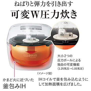 タイガー魔法瓶(TIGER) 炊飯器 5.5合 圧力IH かまど熱封土鍋コーティング 極うまメニュー付き 炊きたて エアリーホワイト JPC-G100WA
