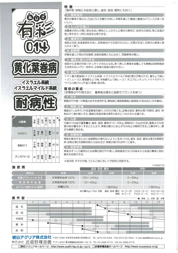 全国種苗出荷センターの有彩014 100粒 トマト とまと 蕃茄【朝日アグリア 種 たね タネ 】【通常5倍 5のつく日はポイント10倍対象外商品ポイント3倍固定商品】｜アングル2