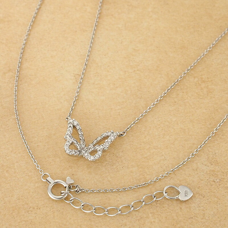 スタージュエリー ダイヤモンド/0.17ct バタフライモチーフ ネックレス K18WG【中古】【JS1631】
