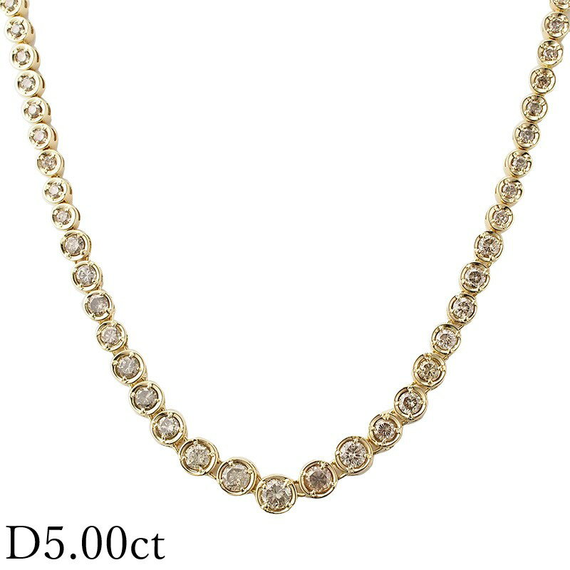 乐天商城 - ダイヤモンド/5.00ct テニス ネックレス K18YG【中古】【JS1732】
