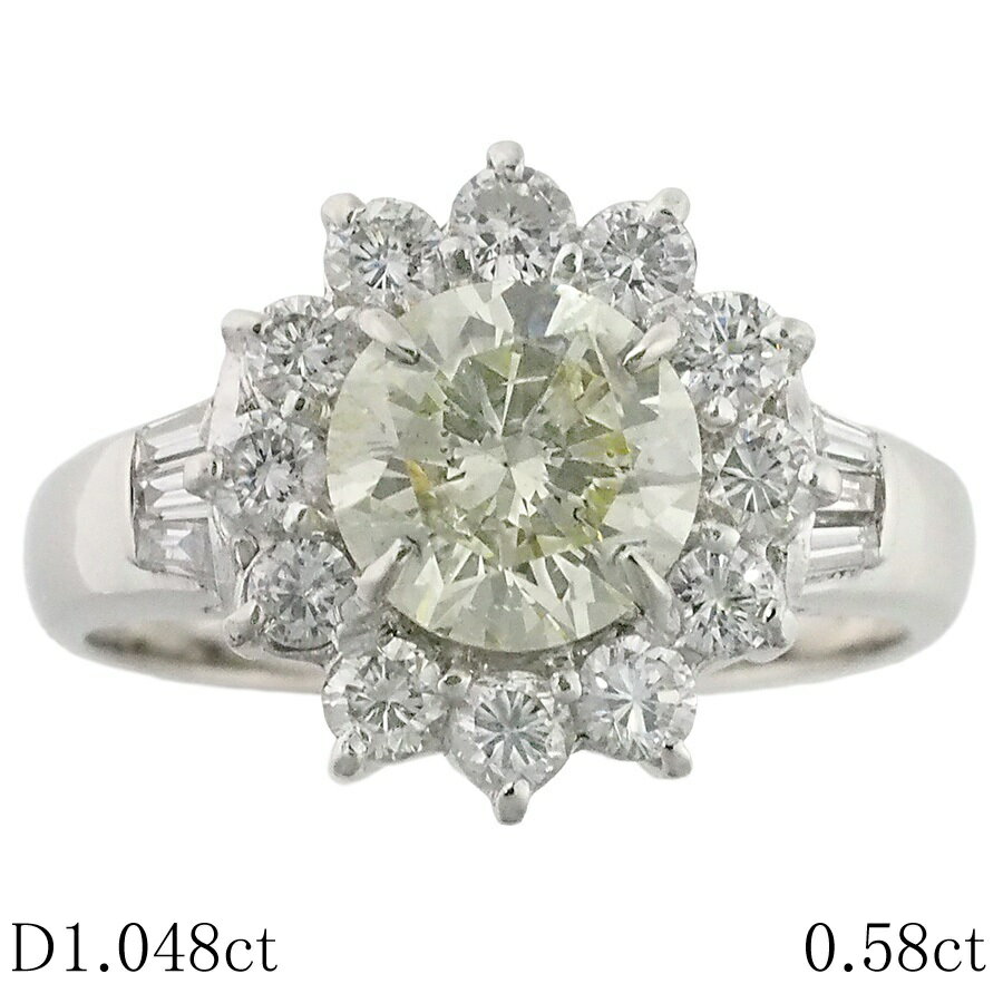 乐天商城 - LY-I1-G ダイヤモンド/1.048ct ダイヤ/0.58ct フラワーモチーフ リング Pt900 10.5号 ソーティング付【中古】【JS1825】