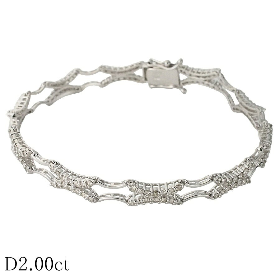 ブランドノーブランド 商品名 ダイヤモンド/2.00ct デザイン ブレスレット型番—サイズ全長 約18.8cm(金具含む)内周 約16.8cm幅 約6.4mm(金具含まず)重量 9.8g素材K18WG 刻印2.00 K18 K18WG付属品当店オリジナルボックスランクSA状態／備考仕上済※商品に対してご不明点等がございましたら、質問欄よりご連絡ください。※石のサイズ記載が無い場合は刻印無しの為サイズ不明扱いとさせていただいております。商品管理番号I6930【JS1814】