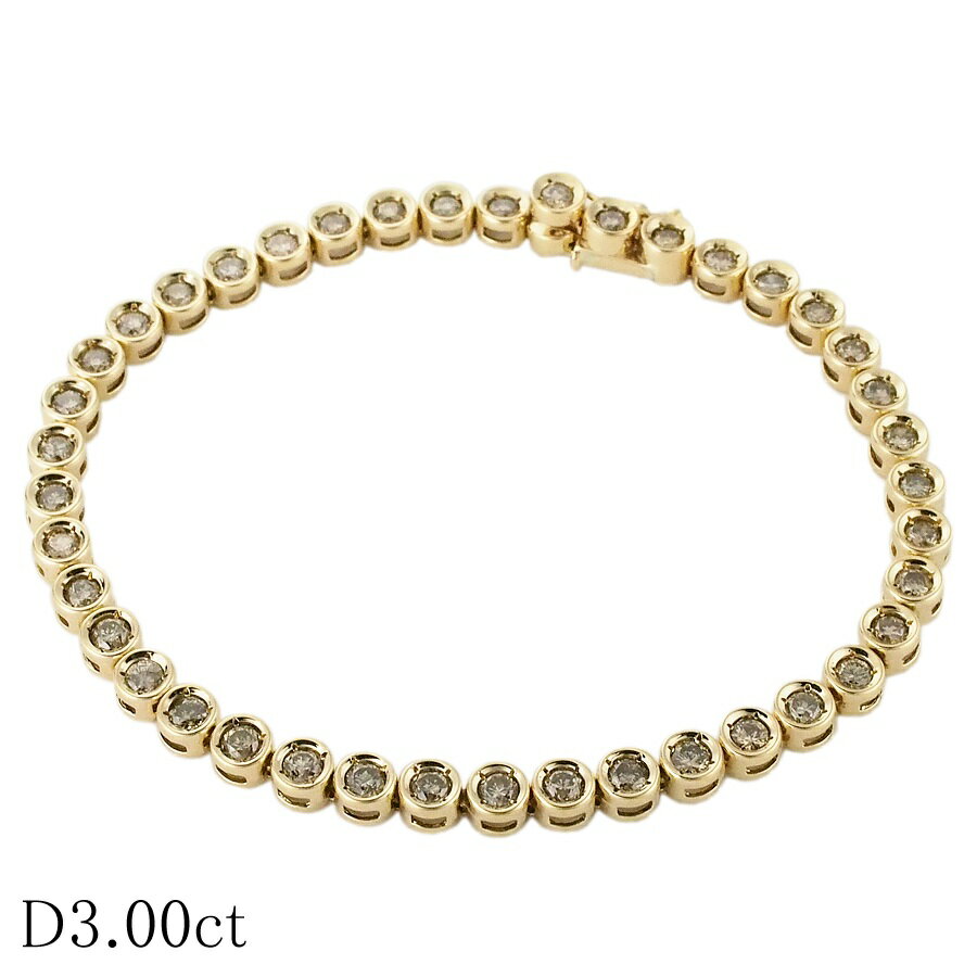 ダイヤモンド/3.00ct テニス ブレスレット K18YG【中古】【JS1818】