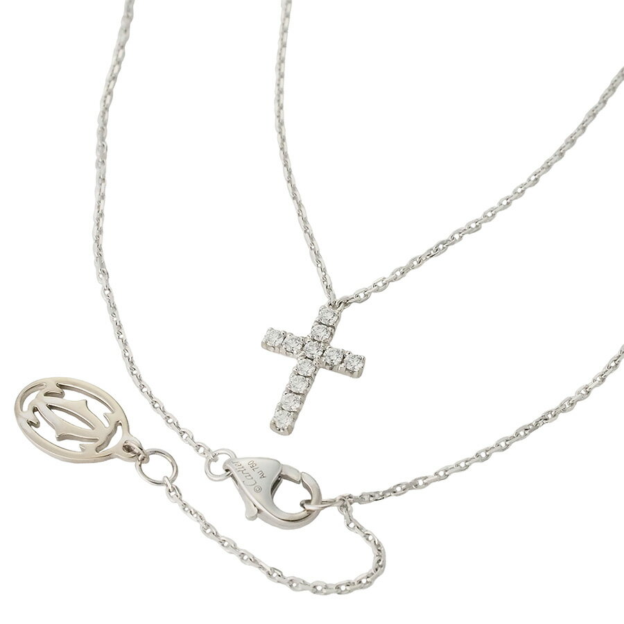 カルティエ ダイヤモンド シンボルクロス ネックレス K18WG 国内正規 証明書付【中古】【JS1834】