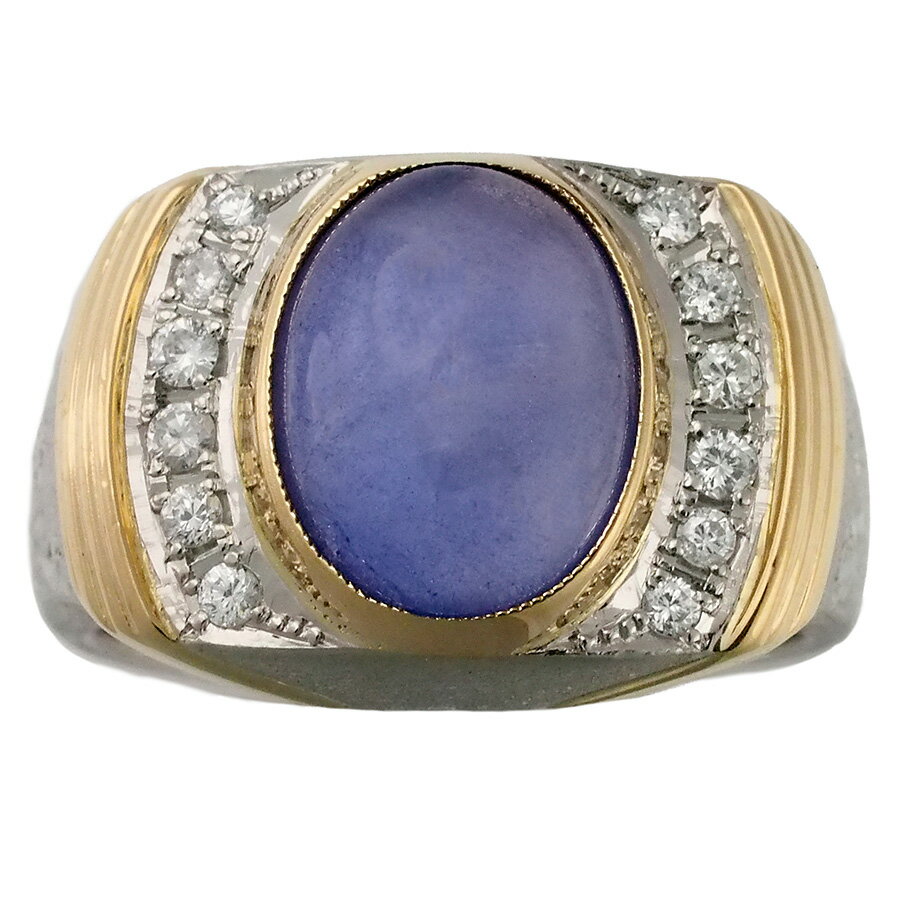 スターサファイア/4.84ct ダイヤモンド/0.24ct 印台 メンズ シグネット リング Pt900 K18WG 22.5号【中古】【JS1830】