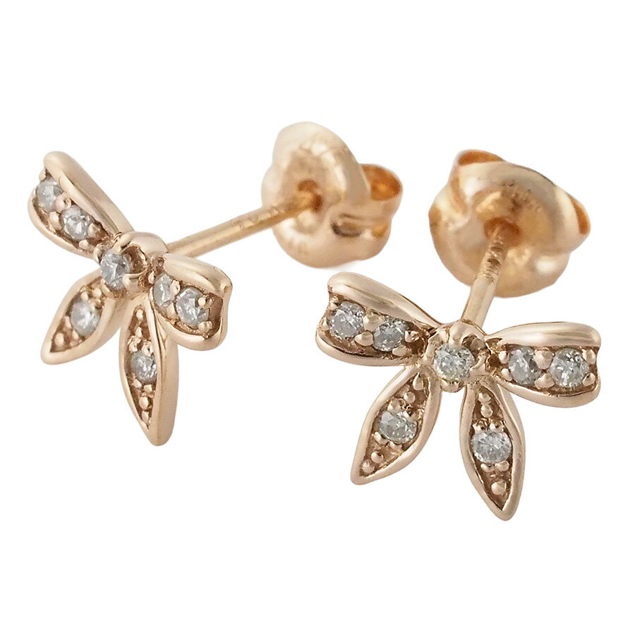 4℃ ダイヤモンド リボンモチーフ ピアス K18PG #54【中古】【JS1830】