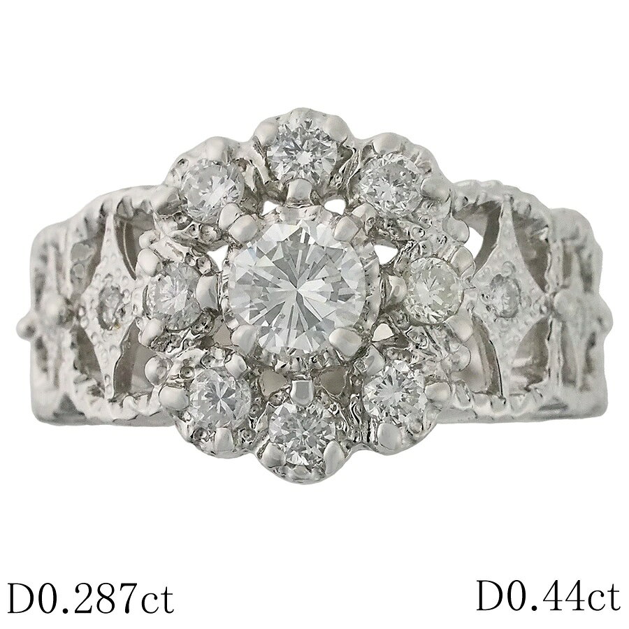 乐天商城 - F-VVS2-G ダイヤモンド/0.287ct ダイヤ/0.44ct デザイン リング Pt900 12号 ソーティング付【中古】【JS1843】