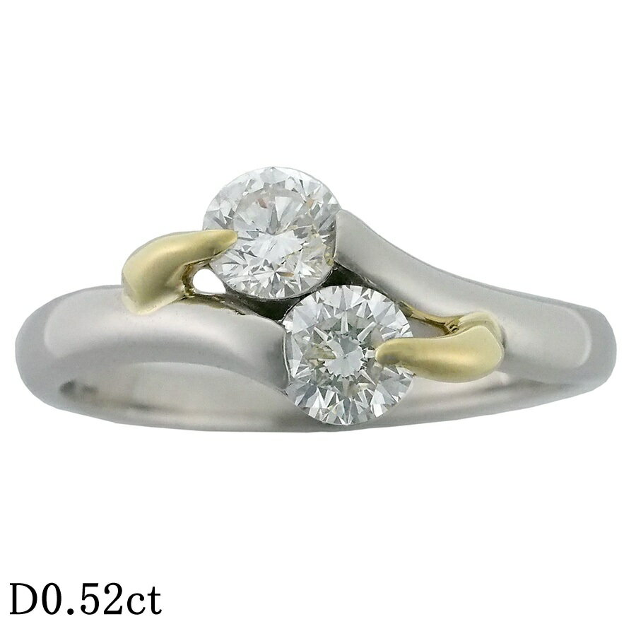 ダイヤモンド/0.52ct デザイン リング Pt900 K18 11号【中古】【JS1867】