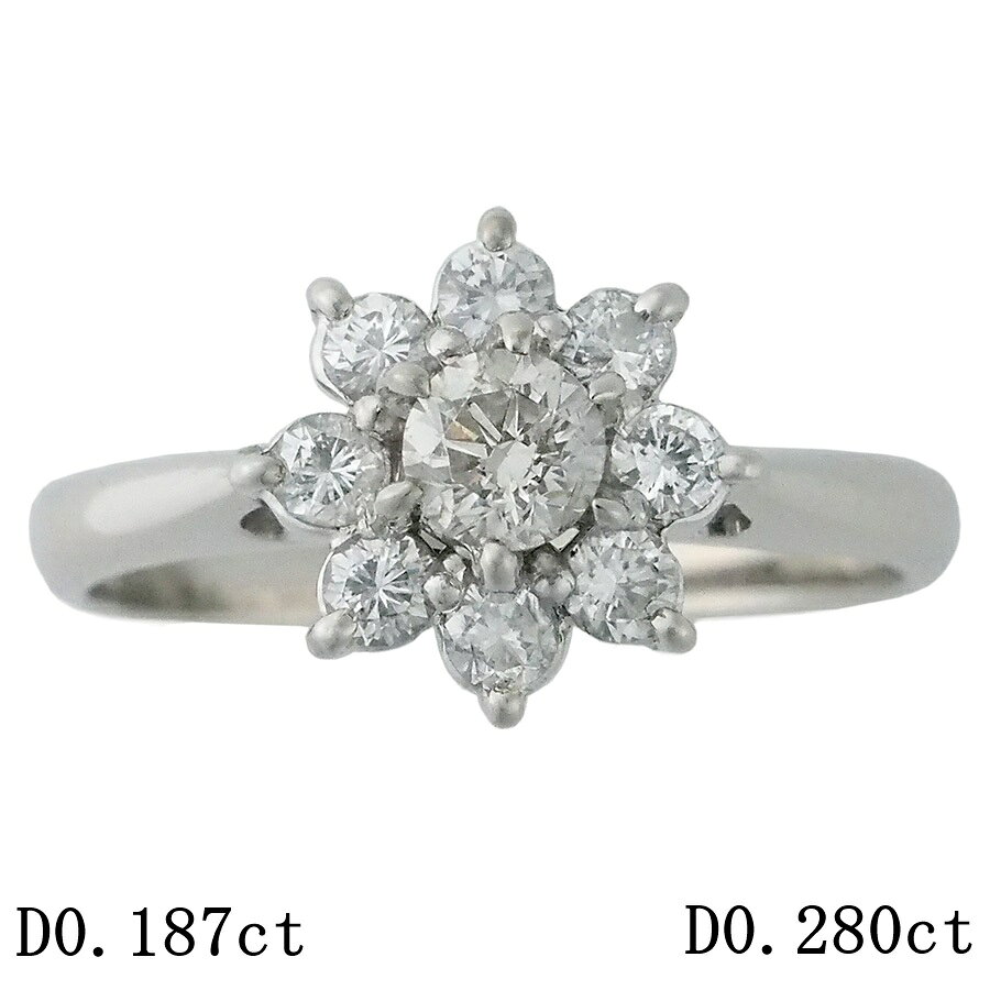 Rakuten - M-I1-G ダイヤモンド/0.187ct ダイヤ/0.280ct フラワーモチーフ リング Pt900 11号 ソーティング付【中古】【JS1872】