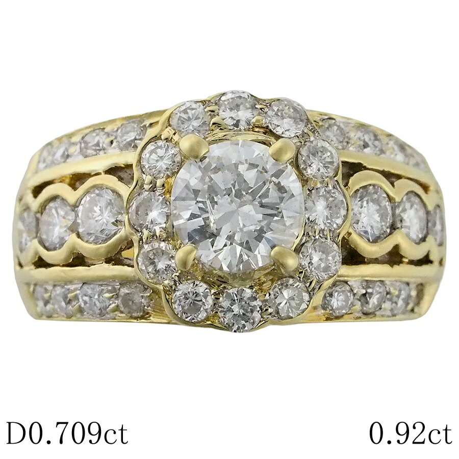 乐天商城 - F-I1-F ダイヤモンド/0.709ct ダイヤ/0.92ct デザイン リング K18YG 12号 ソーティング付【中古】【JS1878】