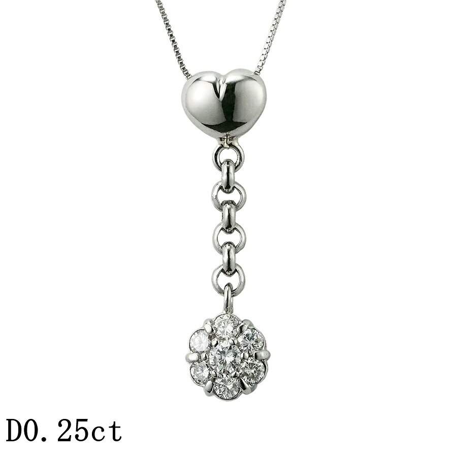 乐天商城 - ダイヤモンド/0.25ct フラワー ハートモチーフ ネックレス Pt900 /Pt850【中古】【JS1895】