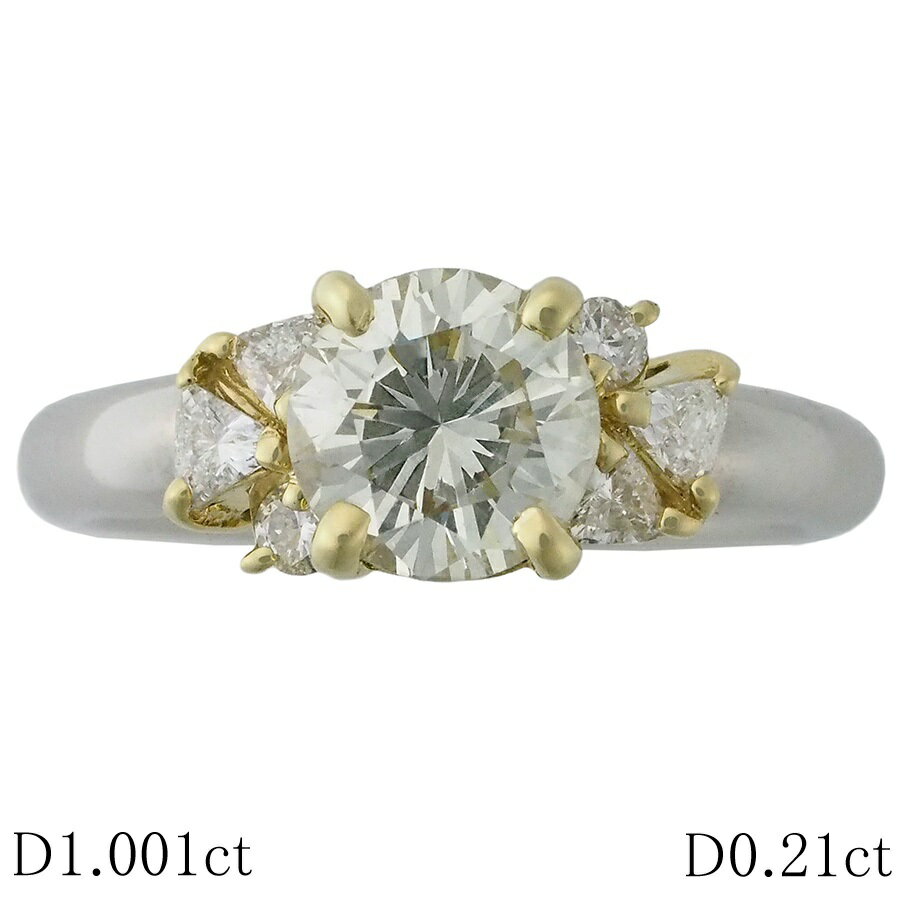 乐天商城 - VLY-I1-F ダイヤモンド/1.001ct ダイヤ/0.21ct リング Pt900 /K18YG 10号 ソーティング付【中古】【JS1882】